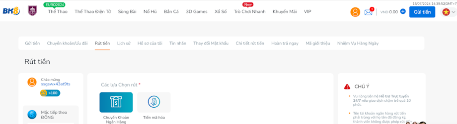 Rút tiền từ BK8